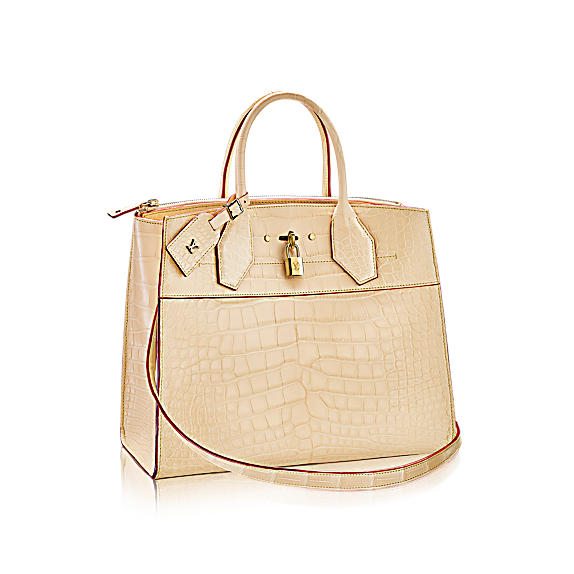 bolso de mano louis vuitton city steamer en cuero beige caqui y rosa, RvceShops Revival